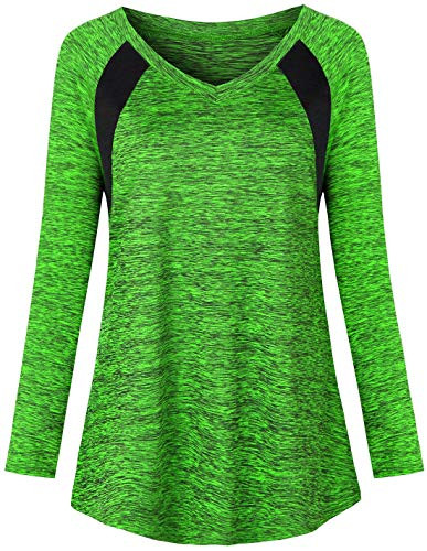 Zugeet Womens Yoga Tops Long Sleeve Activewear Workout Dri Fit Shirts Vneck Athletic Wear Mesh Moisture Wicking T-Shirt  Green L