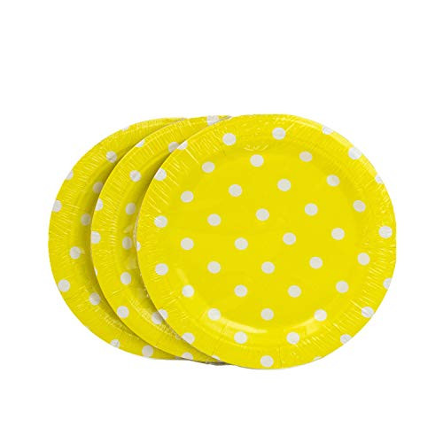 Yellow Polka Dot Paper Plates 36 Count - 7 inch Party Dessert Cake Round Plates (Yellow Polka dot)