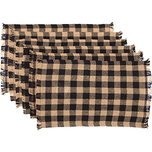 VHC Brands Classic Country Primitive Tabletop & Kitchen - Burlap Black Check Black Fringed Placemat Set of 6 VHC Brands Classic Country Primitive Tabletop & Kitchen - Burlap Black Check Black Fringed Placemat Set of 6