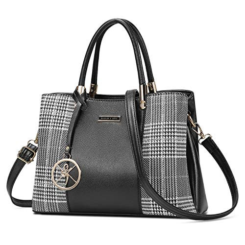 BAIGIO Top Handle Handbags for Women PU Leather Purse and Handbag Designer Shoulder Bags Ladies Crossbody Satchel -Black-