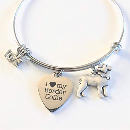 Border Collie Bracelet - Expandable Charm Bangle for Herding Dog - Small-Med