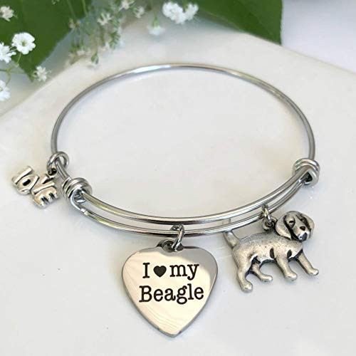Beagle Dog Bracelet - Expandable Charm Bangle for Dog Owners - Pet Themed Jewelry
