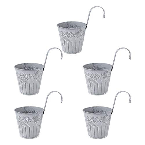 Happyyami 5pcs Iron Hanging Planter Pots Iron Flower Pot for Garden Metal Buckets with Hook Hanging Balcony Planter for Fence Railling Planter 11.2108.2 cm