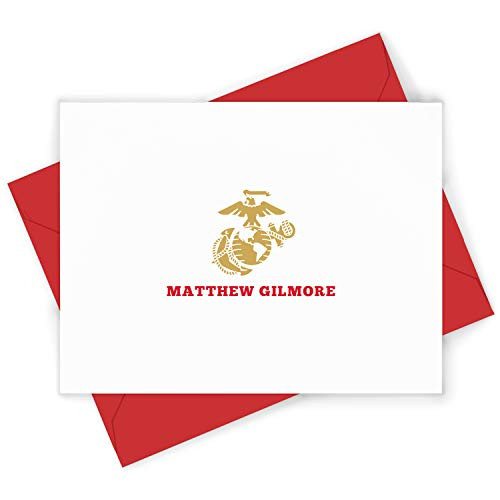 MARINES FOLDED - Personalized Military Armed Forces Officer USMC Gift Stationery Set - Stationary Armed Forces Note Cards