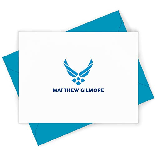 AIR FORCE FOLDED - Personalized Armed Forces Emblem Wings Military Pilot Gift Stationery Set - Stationary Note Cards