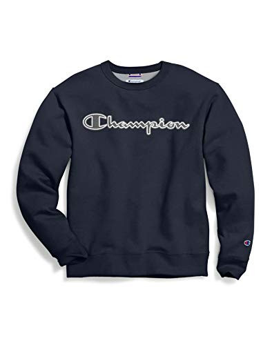 Champion Men_s Powerblend Graphic Crew Sweatshirt  Navy  Medium