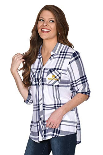 UG Apparel NCAA Notre Dame Fighting Irish Satin Weave Plaid  Navy White  Medium