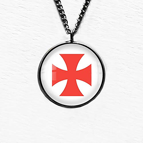 Knights Templar Cross Red on White Pendant Necklace