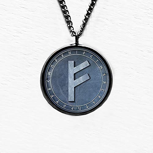 Viking Runes Elder Futhark Rune Circle F Fehu Frey Pendant Necklace