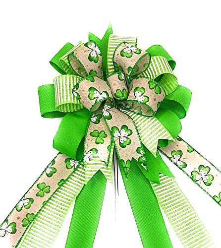 Kelly Green Shamrock St. Patrick_s Day Wreath Bow