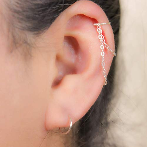 .925 Sterling Silver Hoop Earring with Dangling Chains for Helix or Conch