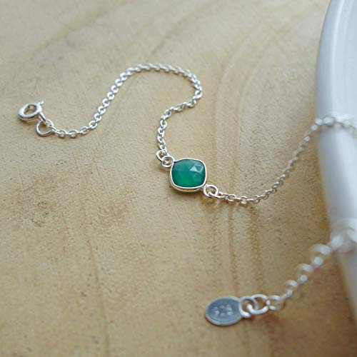 First My Mother Forever My Friend Green Onyx 925 Sterling Silver Bracelet 6-7.5 Inches