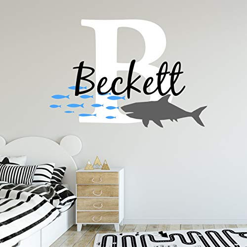 Nursery Baby Shark Name and Initial Custom Wall Decal Sticker  Boy Wall Decal  Boys Name  Decor  Personalized  Boys Name Decor  Girls Nursery  Plus Free White Hello Door Decal -S-