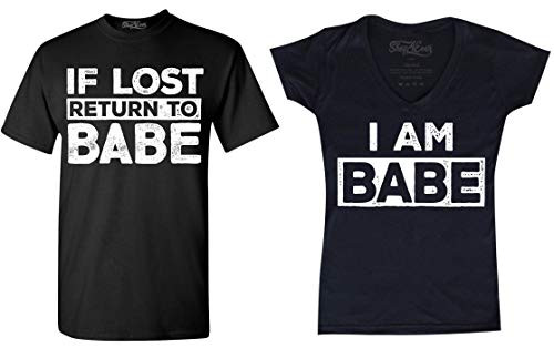 shop4ever If Lost Return to Babe - I am Babe Couples Matching T-Shirt and V-Neck 2XL Black    XL Black