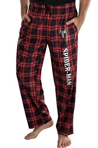 Marvel Comics Men_s Spider-Man Logo Plaid Lounge Pants Sleepwear Pajama Pants -XL-