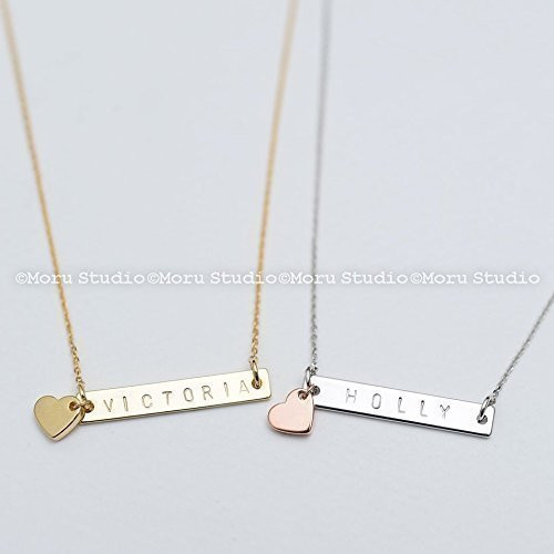 Personalized Bar Necklace with Dainty Heart Charm Gold Name Bar Initial Necklace Rose Gold Silver Necklace Bridesmaid Mothers Day Gift NBR031-2 Personalized Bar Necklace with Dainty Heart Charm Gold Name Bar Initial Necklace Rose Gold Silver Necklace Bridesmaid Mothers Day Gift NBR031-2