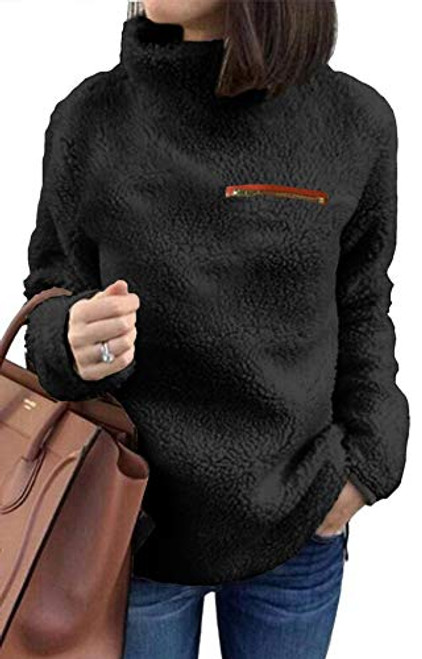 onlypuff Black Pullover Sherpa Sweatshirt for Women Winter Warm Tops Solid Tunic Tops XL onlypuff Black Pullover Sherpa Sweatshirt for Women Winter Warm Tops Solid Tunic Tops XL