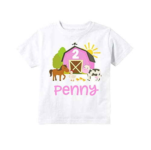 Happy Lion Clothing - Farm Birthday Shirt Girls  Pink Barnyard Birthday Party Shirt Girl  Personalized Farm Girl Shirt