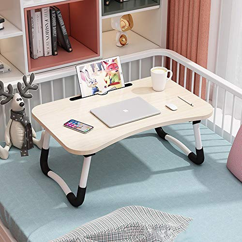 Bed Table for Laptop  Foldable Laptop Desk for Bed  Breakfast Bed Tray for TV  Lap Desk with Tablet Slot  Small Dormitory Table Notebook Stand Reading Holder for Couch Sofa Floor Kids - Light Brown