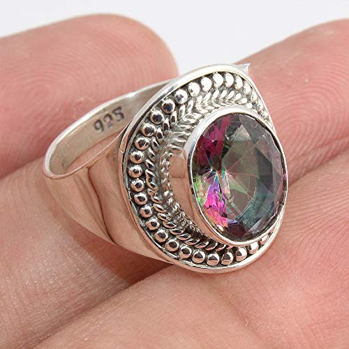 Solid 925 Sterling Silver Rings for Women  and  Girls  Sterling Silver Mystic Quartz Ring Statement Mothers Day Gift  Bridesmaid Gift  Handmade Jewelry