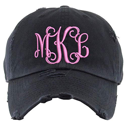 Monogram Hat - Distressed Baseball Cap OR Ponytail Hat - Women_s Monogrammed Hat