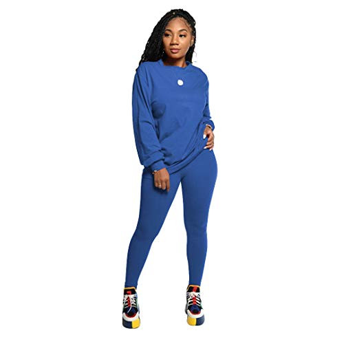 Women s 2 Piece Outfits Sweatsuits Long Sleeve Pullover Sweatshirts Skinny Long Pants Tracksuit Set-Blue  XL-