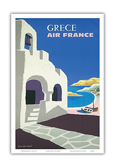 Pacifica Island Art Grece (Greece) - France - Vintage Airline Travel Poster by Guy Georget c.1950s - Master Art Print - 12in x 18in Pacifica Island Art Grece (Greece) - France - Vintage Airline Travel Poster by Guy Georget c.1950s - Master Art Print - 12in x 18in