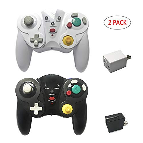 Wireless Gamecube Controller,Reiso 2 Packs 2.4G GC Controller Wireless with Receiver Adapter Compatible Nintendo Gamecube Wii(Black and White)