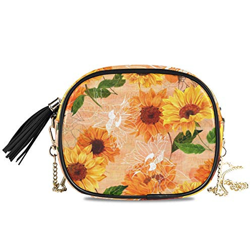 ALAZA PU Leather Small Crossbody Bag Purse Wallet Vintage Sunflowers Floral Cell Phone Bags with Adjustable Chain Strap  and  Multi Pocket