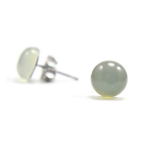 8mm Green Jade Stone Stud Earrings Hypoallergenic Surgical Steel