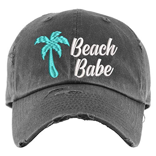 Beach Babe Hat w Palm Tree - Distressed Baseball Cap OR Ponytail Hat - Fun Beach Hats for Women Beach Babe Hat w Palm Tree - Distressed Baseball Cap OR Ponytail Hat - Fun Beach Hats for Women