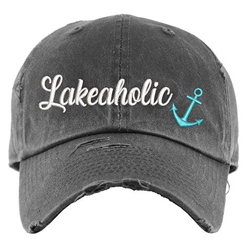 Lakeaholic Hat - Distressed Baseball Cap OR Ponytail Hat - Hat for Lake or Boat