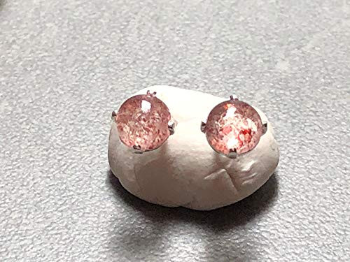 6mm Natural Strawberry Quartz Crystal and Sterling Silver Post Earrings