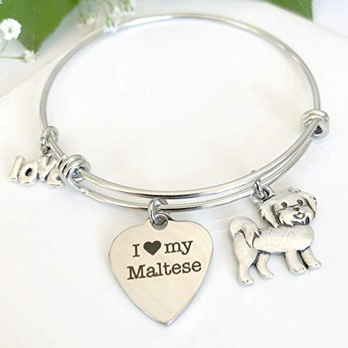 Maltese Dog Bracelet Expandable Charm Bangle for Malti Dog Mom - Small-Med