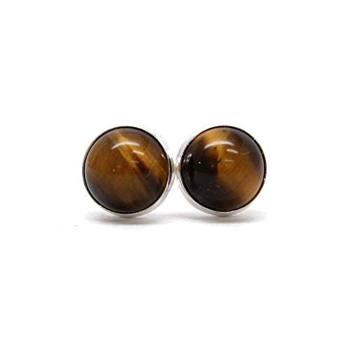 6mm Tigers Eye Stud Earrings in Sterling Silver or Yellow Gold Fill