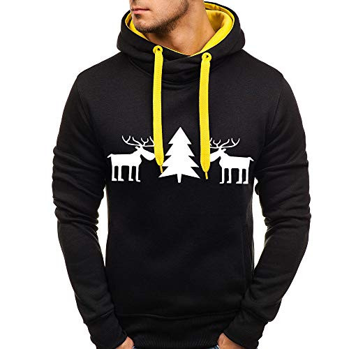 kaifongfu Men Funny Christmas Hoodie Reindeer Printed Sweatshirt Ugly Sweater Long Sleeve Pullover Tops -Black Tag L-US S-