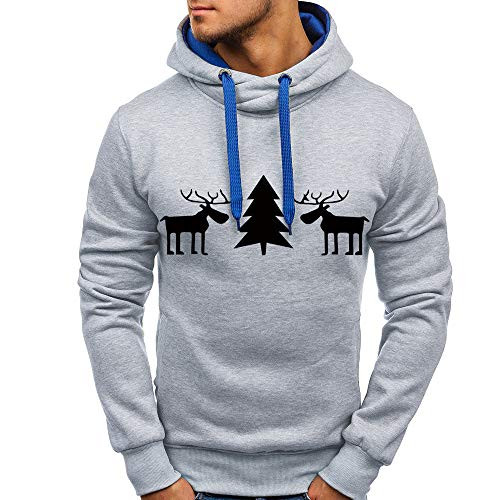 kaifongfu Men Funny Christmas Hoodie Reindeer Printed Sweatshirt Ugly Sweater Long Sleeve Pullover Tops -Gray Tag L-US S-