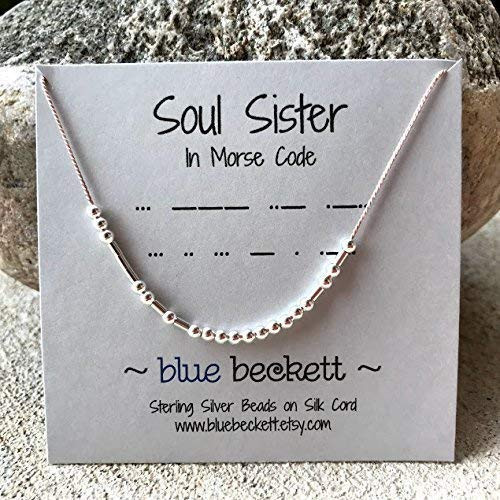 SOUL SISTER-S- Morse Code Necklace Sterling Silver or Gold Filled Beads on Silk Cord