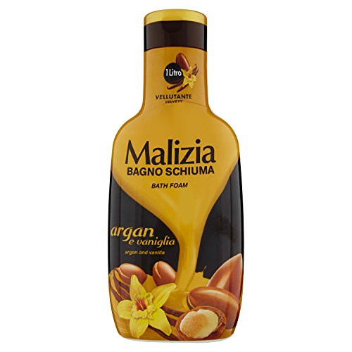 Malizia  Velvety Bath Foam  Argan and Vanilla Scent 33.8 Fluid Ounce -1000mL- Bottle - Italian Import -