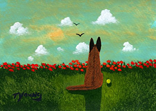 Belgian Malinois Dog Folk art print by Todd Young RED POPPY