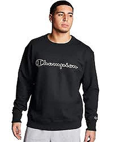 Champion Men_s Powerblend Crew with Taping  Black Script Applique  Large