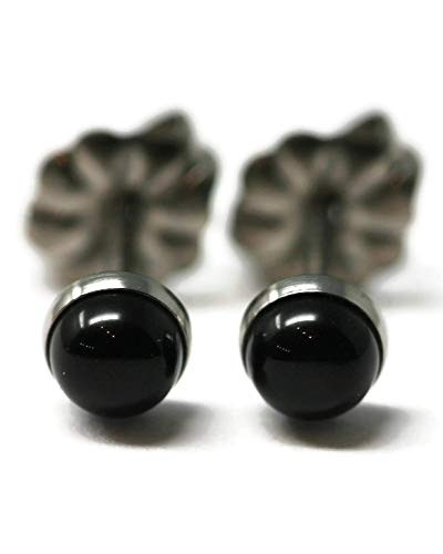 Tiny 4mm Black Onyx Titanium Hypoallergenic Stud Earrings