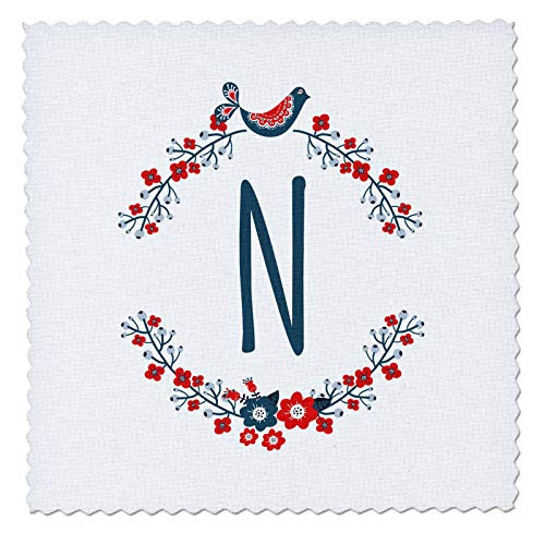 3dRose Monogram initial letter N with a red and blue floral wreath. - Quilt Squares -qs_336881_6-