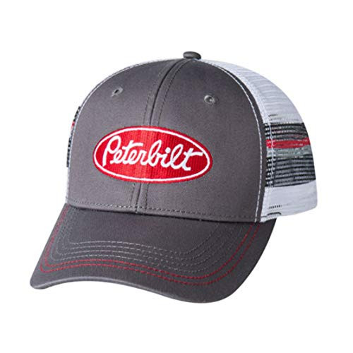 BDA Peterbilt Motors Trucks Gray  and  White Striped Mesh Snapback Hat Cap