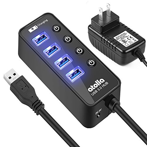 ATOLLA USB Hub 4-port SuperSpeed USB 3.0 Hub Powered USB Splitter with 1 USB Charging Port On Off Switch with AC Power Adapter ATOLLA USB Hub 4-port SuperSpeed USB 3.0 Hub Powered USB Splitter with 1 USB Charging Port On Off Switch with AC Power Adapter