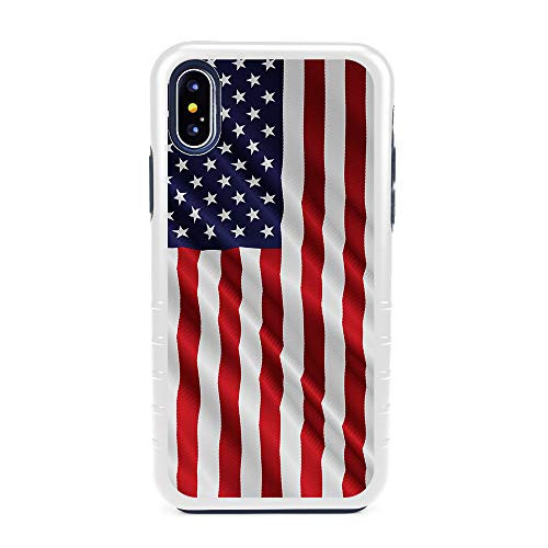 Guard Dog Hybrid Phone Case for iPhone Xs Max with Star Spangled Banner American Flag Design  White with Dark Blue Silicone