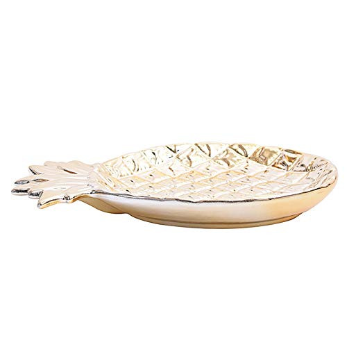 M.M.A Ceramic Ring Holder Ceramic Pineapple Dish Jewelry Trinkets Storage Home Organizer -Gold-