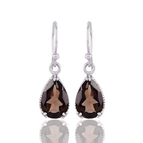 Smoky Quartz 925 Sterling Silver Solitarie Teardrop Earrings