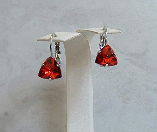 Scarlet Red Trillion Cut Triangle Crystal Rhodium Plated Simple Drop Dangle Leverback Earrings Gift Idea