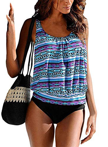 Diukia Women_s Push up Padded Pattern Printed Tankini Two Piece Swimsuits Bathing Suit Swimwear-S-XL-